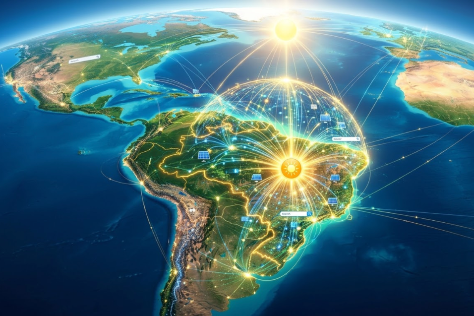 Painéis solares representando o interesse brasileiro por energia fotovoltaica