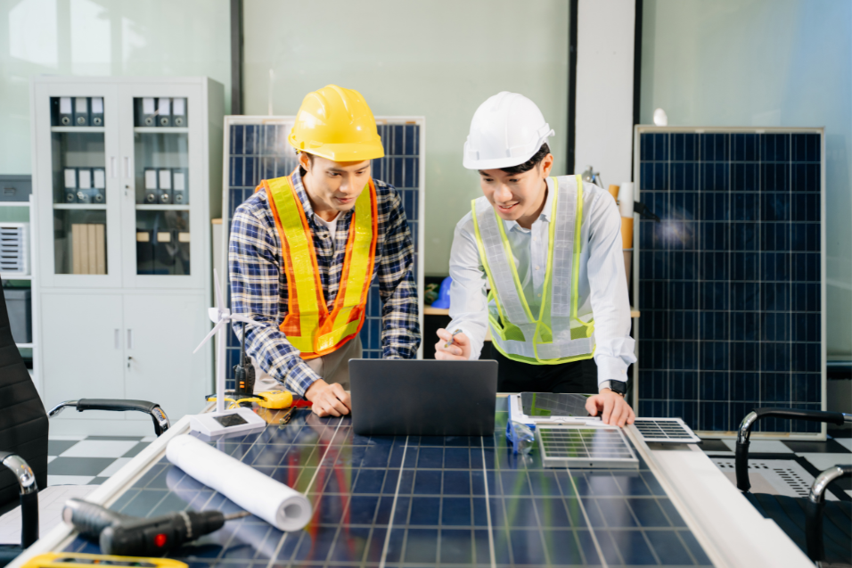 Equipe técnica da Solar Lab responsável por fazer o telhado gerar energia solar